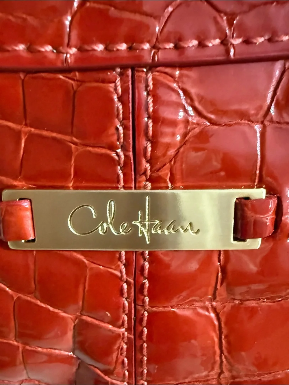 Cole Haan Red Croc-Embossed Patent Leather Hobo